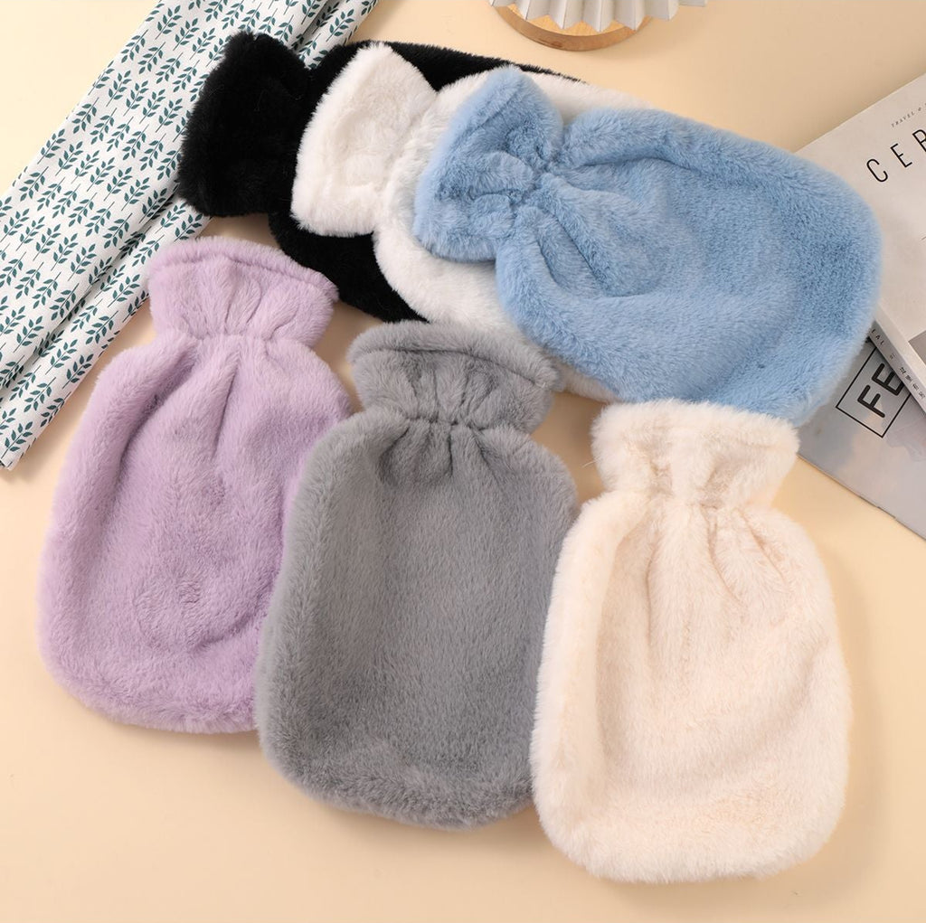 Hot water bottle with fluffy premium cover – cozy bed warmer for winter | Relief from stomach pain, menstrual cramps &amp; muscle tension